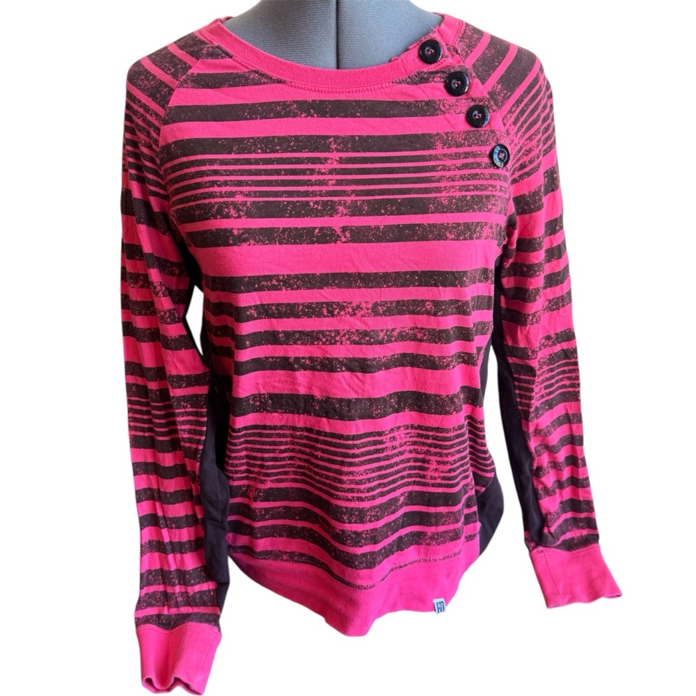 Roxy Pink Brown Striped Long Sleeve Y2K Skater Surf Girl Graphic Tee Casual Top